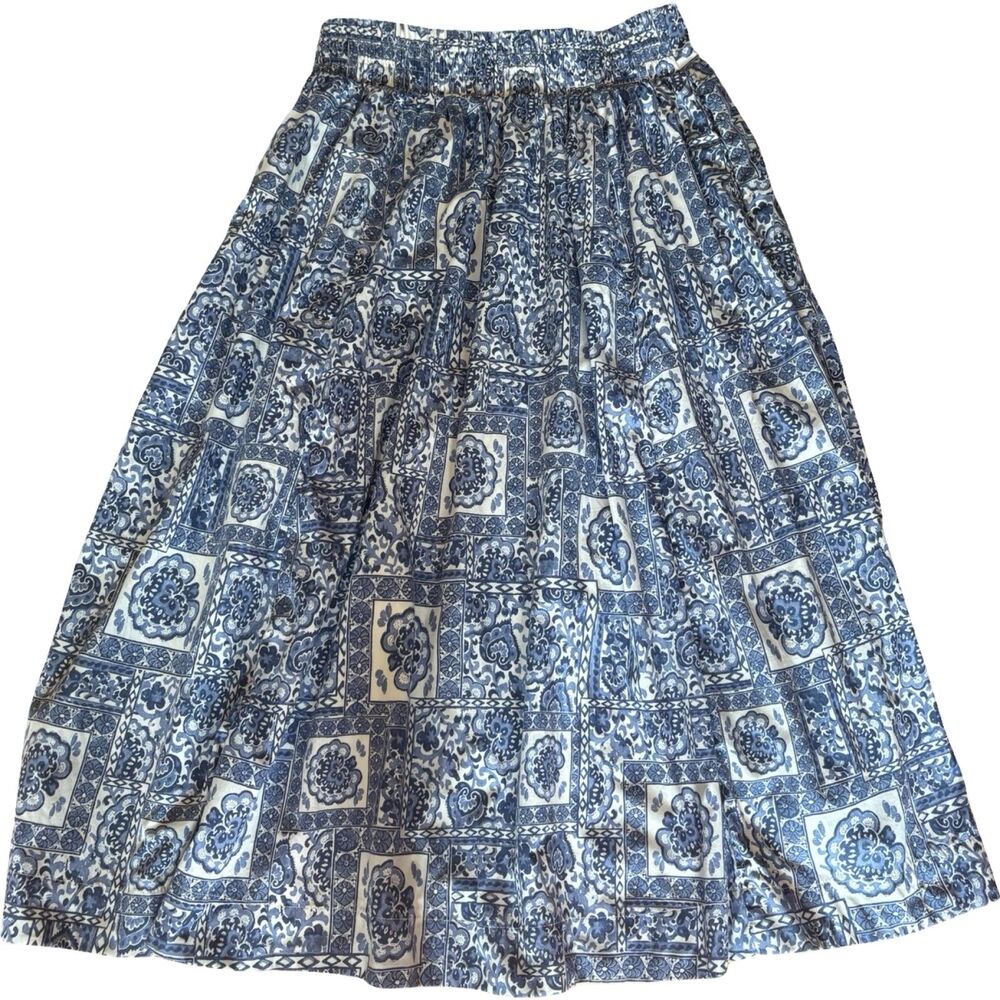Abercrombie NWOT Pattern Mixed Poplin Tiered Maxi Skirt Blue Tile Print PM - Picture 4 of 13